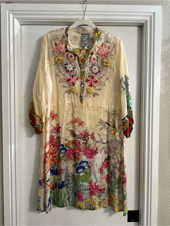 Johnny Was Dresses & Skirts - Johnny Was Cream Midi Wysteria Dress with Multicolor Floral Embroidery